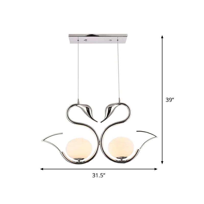 Modern Metal Swan Shape Pendant Light With Orb White Frosted Glass Shade