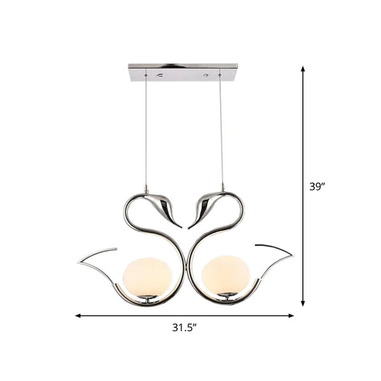 Modern Metal Swan Shape Pendant Light With Orb White Frosted Glass Shade