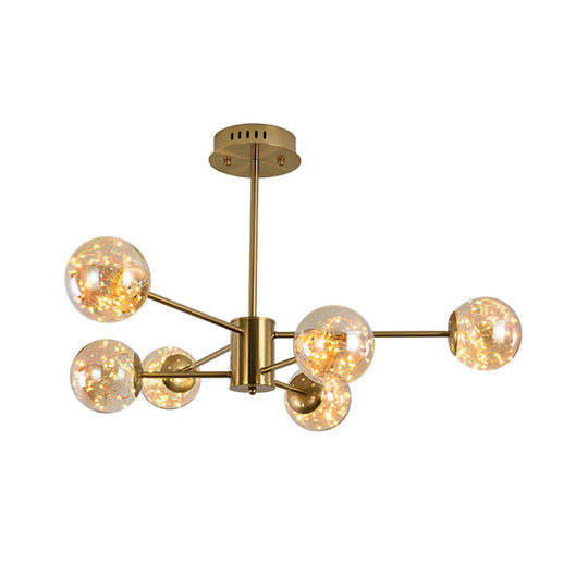 Lustre moderne en forme de boule de verre ambré – Lampe suspendue élégante en laiton Sputnik pour salle à manger