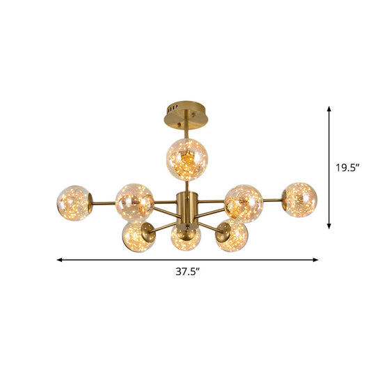 Lustre moderne en forme de boule de verre ambré – Lampe suspendue élégante en laiton Sputnik pour salle à manger