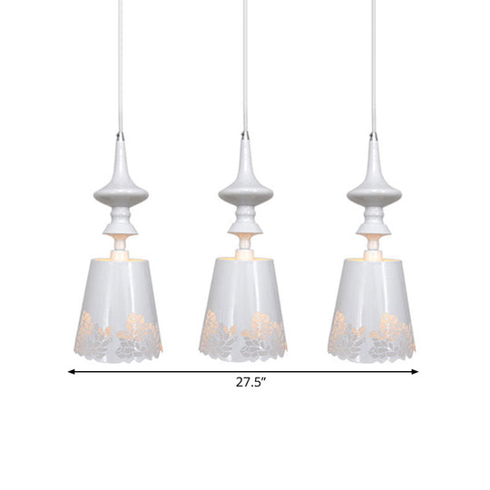 White Iron Etched Rose Multi-Pendant Dining Room Light With Pastoral Style - 3 Heads