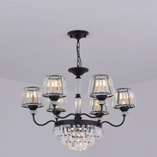 K9 Crystal Tapered Ceiling Light - Elegant 9-Head Black Chandelier for Dining Room
