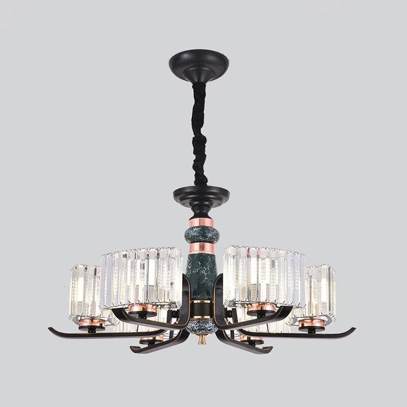 Lampe suspendue en cristal noir Starburst : élégant lustre de salon à 6/8 ampoules