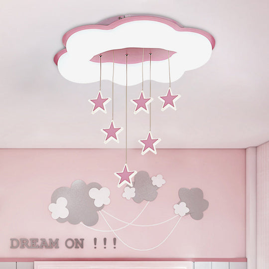 Cartoon Cloud and Star Flushmount LED Ceiling Light for Bedroom - Acrylic Pink/Blue Design