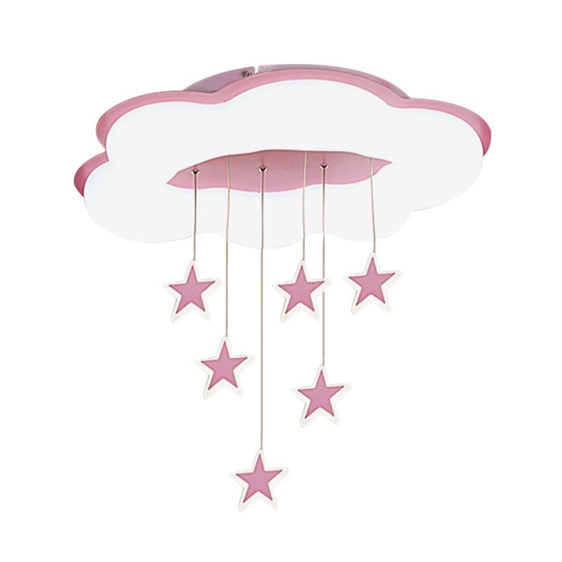 Cartoon Cloud and Star Flushmount LED Ceiling Light for Bedroom - Acrylic Pink/Blue Design