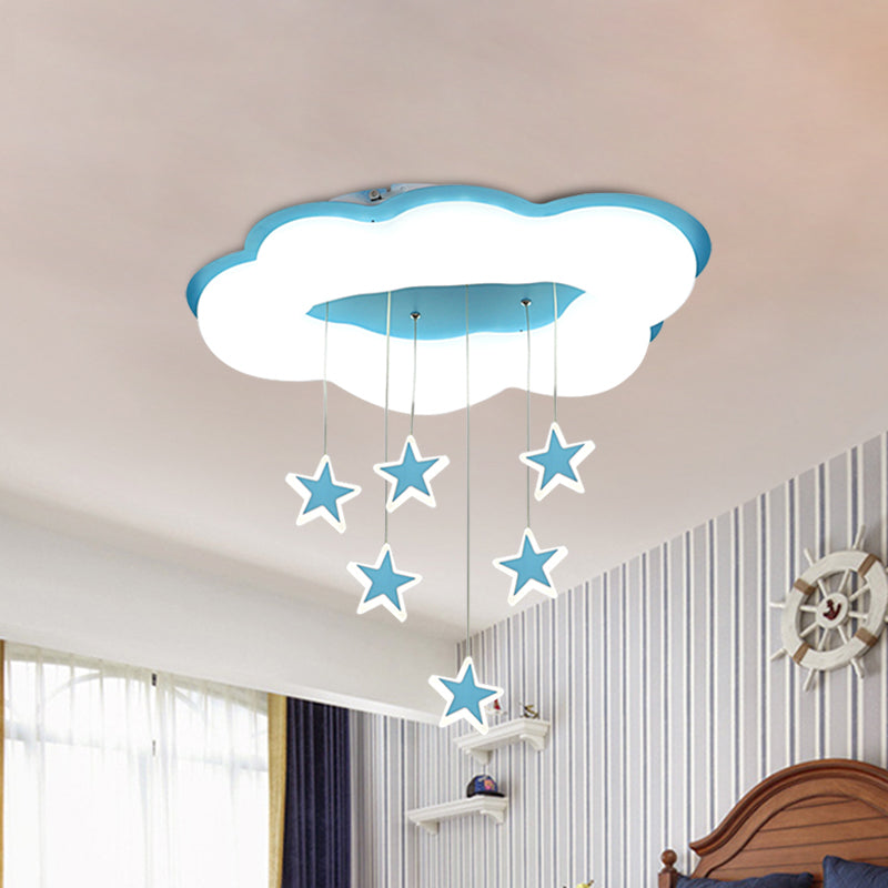 Cartoon Cloud and Star Flushmount LED Ceiling Light for Bedroom - Acrylic Pink/Blue Design