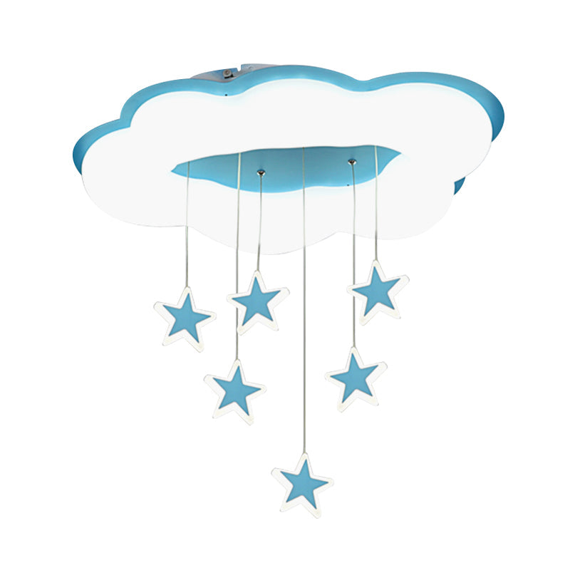 Cartoon Cloud and Star Flushmount LED Ceiling Light for Bedroom - Acrylic Pink/Blue Design