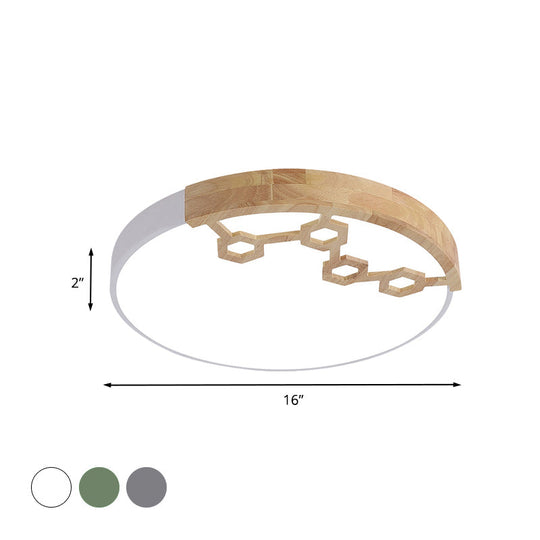 Modern Acrylic Circle Flush Ceiling Light with Wood Design - LED Spotlight in Grey/White/Green