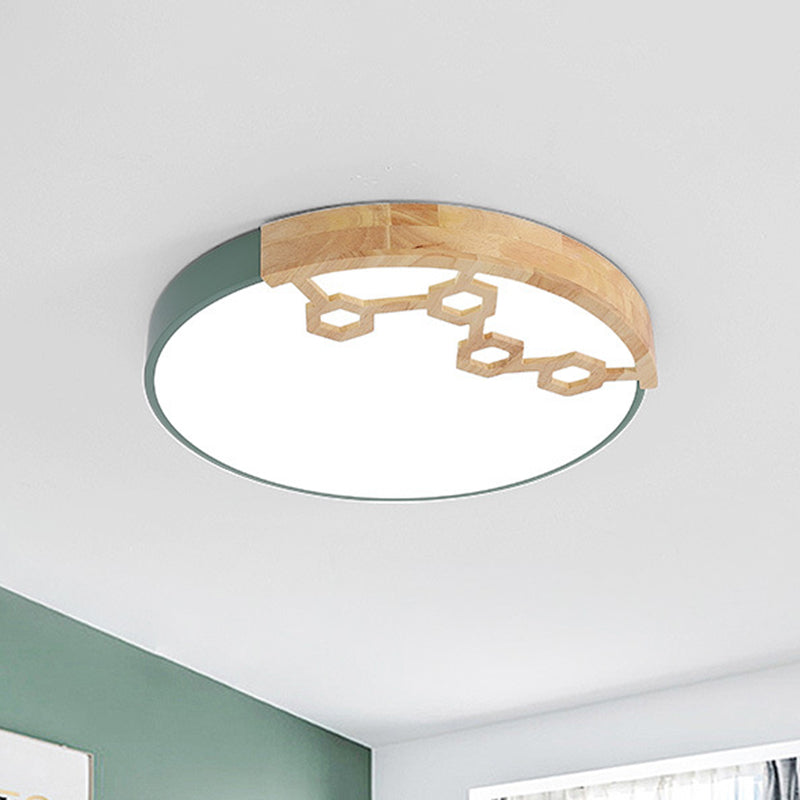 Modern Acrylic Circle Flush Ceiling Light with Wood Design - LED Spotlight in Grey/White/Green