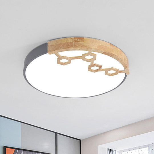 Modern Acrylic Circle Flush Ceiling Light with Wood Design - LED Spotlight in Grey/White/Green