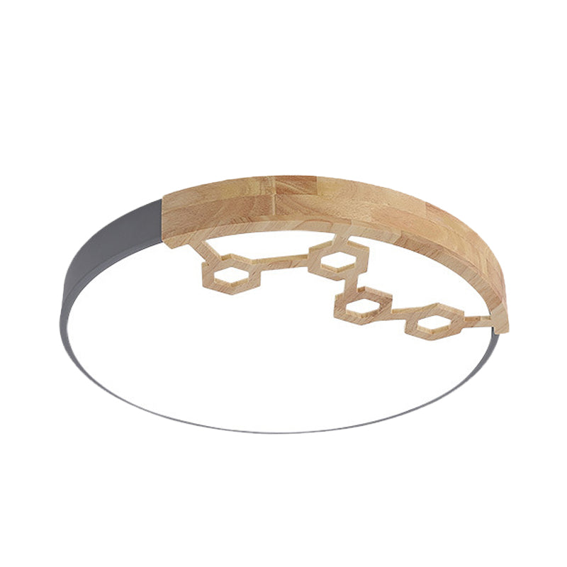 Modern Acrylic Circle Flush Ceiling Light with Wood Design - LED Spotlight in Grey/White/Green
