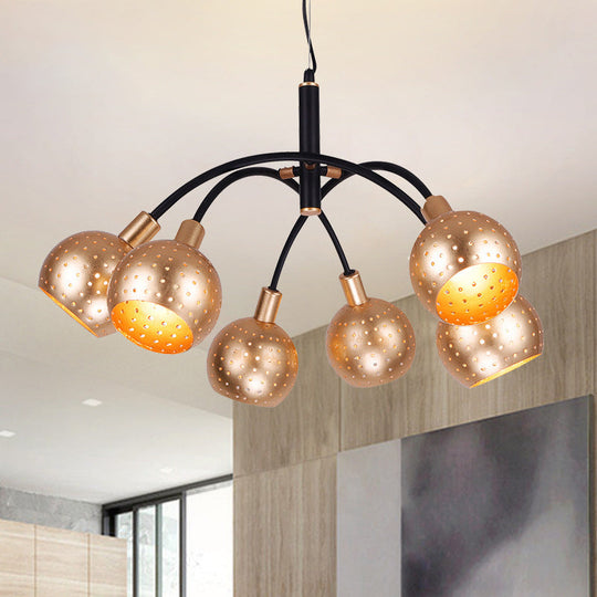 Lustre suspendu moderne doré et noir avec design creux - Suspension en métal à 6 ampoules