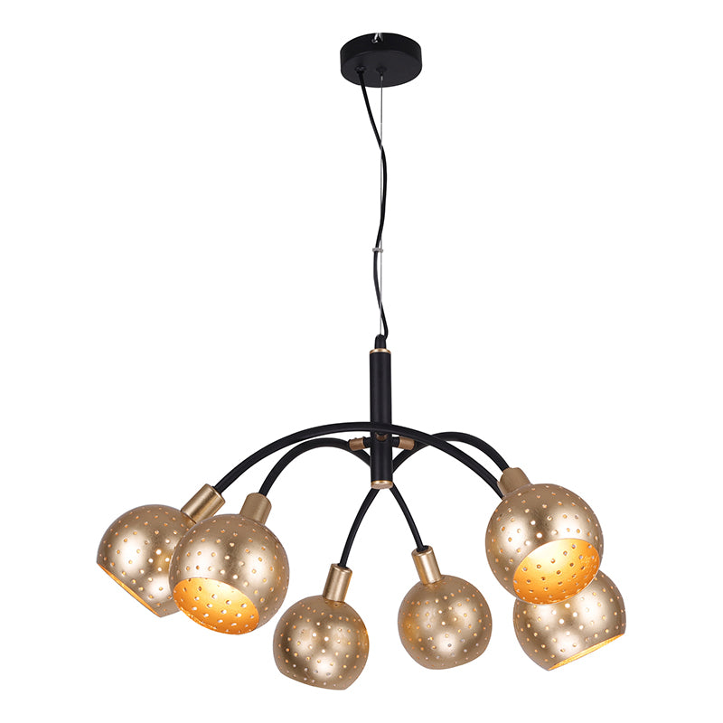 Lustre suspendu moderne doré et noir avec design creux - Suspension en métal à 6 ampoules