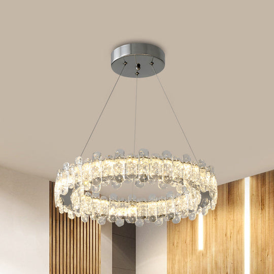 Lustre suspendu circulaire à LED en cristal moderne - Finition chromée