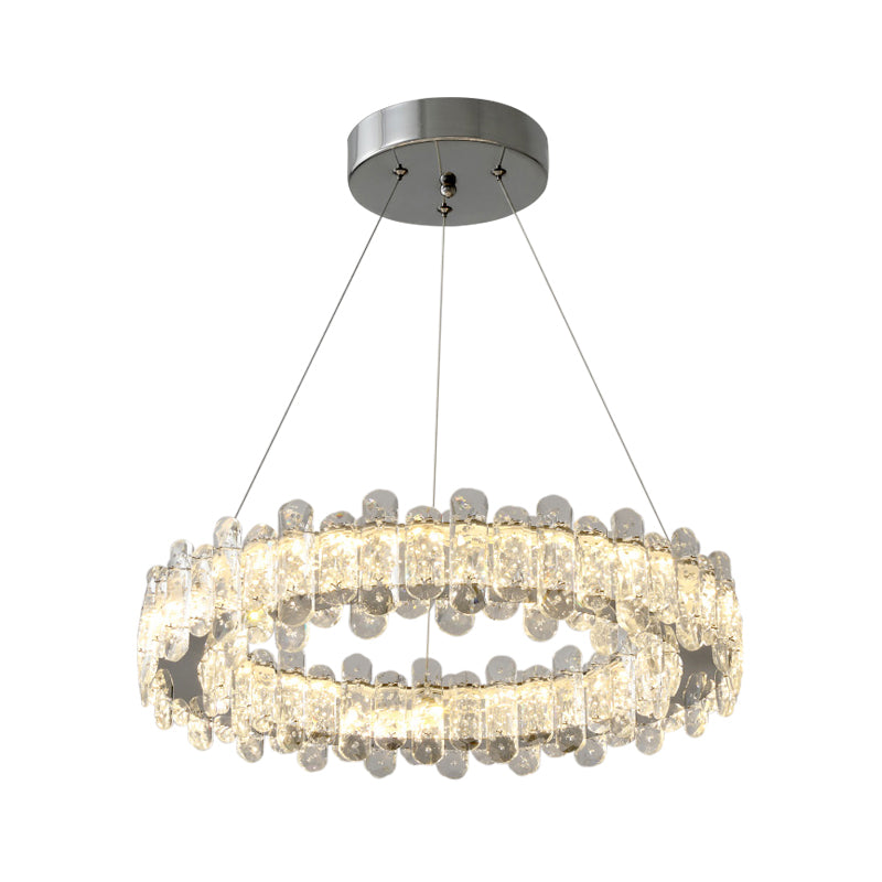 Lustre suspendu circulaire à LED en cristal moderne - Finition chromée