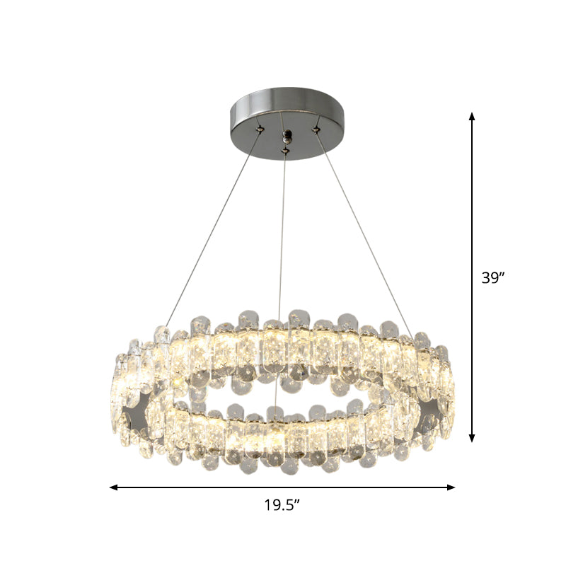 Lustre suspendu circulaire à LED en cristal moderne - Finition chromée