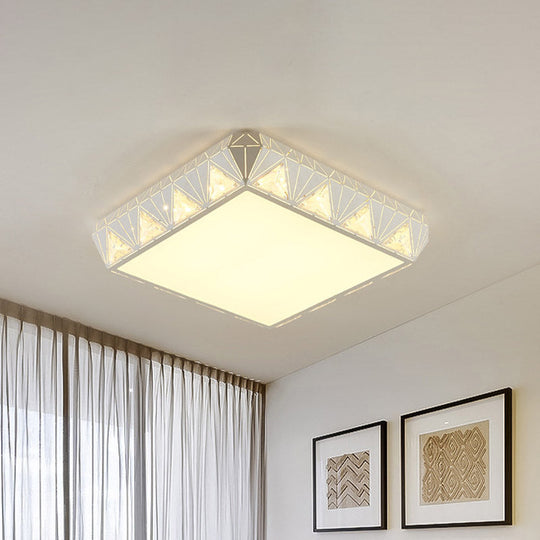 Plafonnier LED carré blanc moderne - Plafonnier en cristal biseauté minimaliste pour chambre à coucher