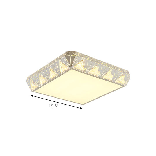 Plafonnier LED carré blanc moderne - Plafonnier en cristal biseauté minimaliste pour chambre à coucher