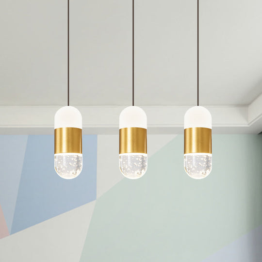 Minimalist Brass Cluster Pendant Light With Seedy Crystal Capsule - Perfect For Dining Room