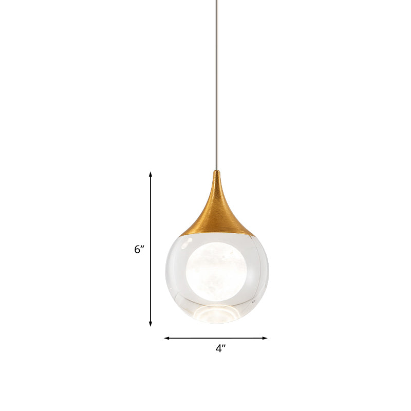 Modern Gold LED Pendant Light with Clear Crystal Sphere for Bedroom