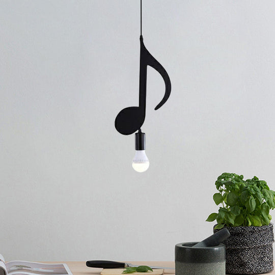 Nordic Style 1-Light Black Musical Note Pendant - Stylish Metal Lighting Fixture For Bedrooms