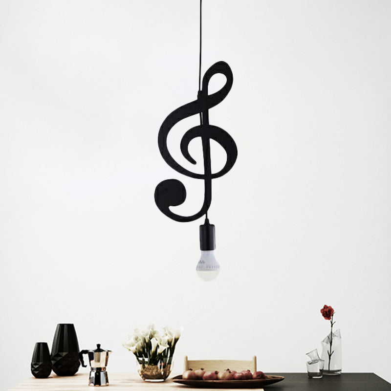 Nordic Style 1-Light Black Musical Note Pendant - Stylish Metal Lighting Fixture For Bedrooms /