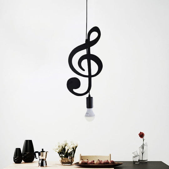 Nordic Style 1-Light Black Musical Note Pendant - Stylish Metal Lighting Fixture For Bedrooms /
