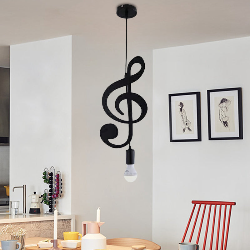 Nordic Style 1-Light Black Musical Note Pendant - Stylish Metal Lighting Fixture For Bedrooms