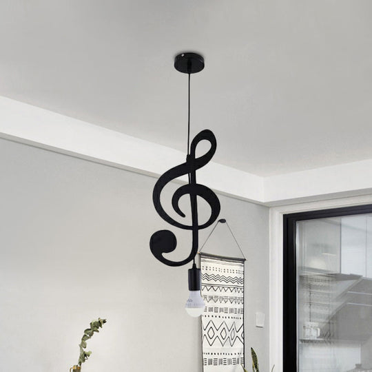 Nordic Style 1-Light Black Musical Note Pendant - Stylish Metal Lighting Fixture For Bedrooms