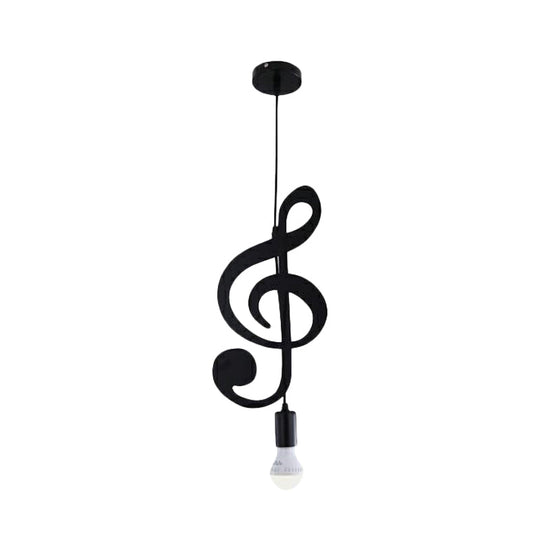 Nordic Style 1-Light Black Musical Note Pendant - Stylish Metal Lighting Fixture For Bedrooms