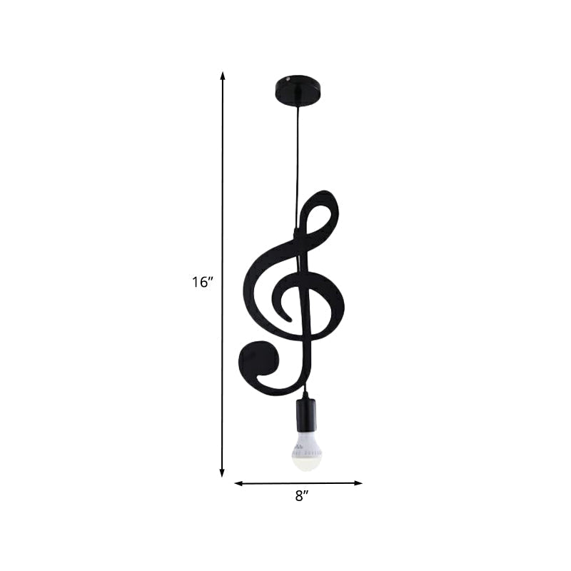 Nordic Style 1-Light Black Musical Note Pendant - Stylish Metal Lighting Fixture For Bedrooms