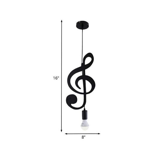 Nordic Style 1-Light Black Musical Note Pendant - Stylish Metal Lighting Fixture For Bedrooms
