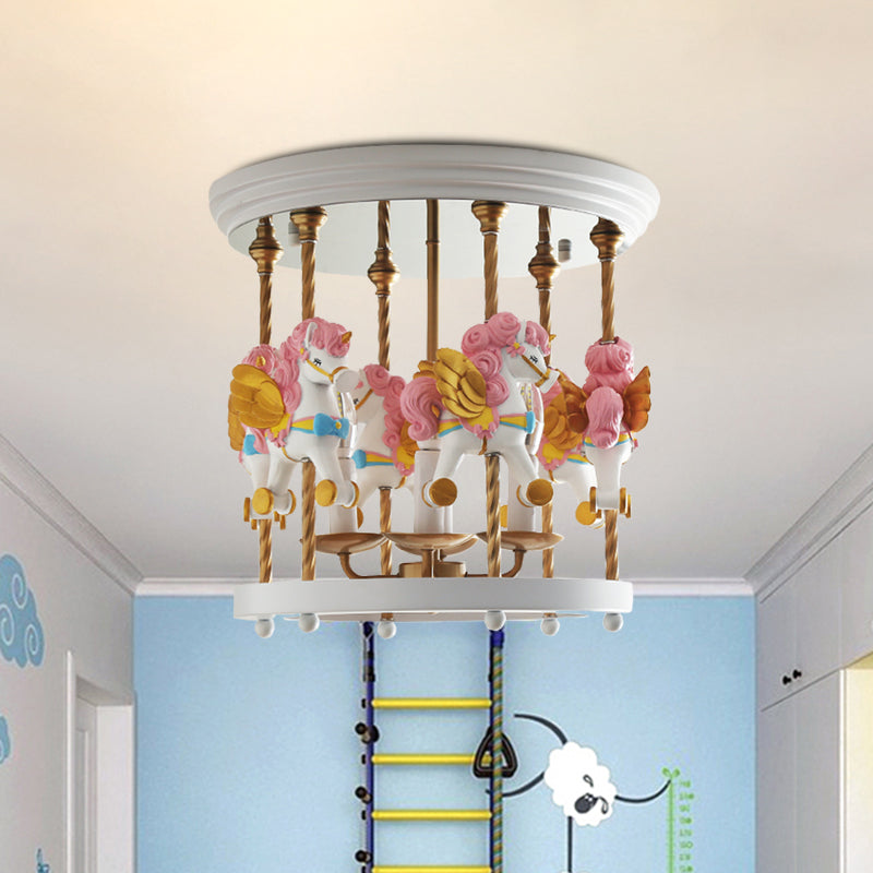 Luminaire encastré semi-encastré en forme de carrousel en métal pour chambre d'enfant - 4 ampoules rouge/rose/jaune