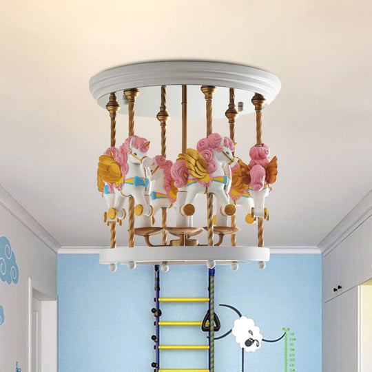 Luminaire encastré semi-encastré en forme de carrousel en métal pour chambre d'enfant - 4 ampoules rouge/rose/jaune