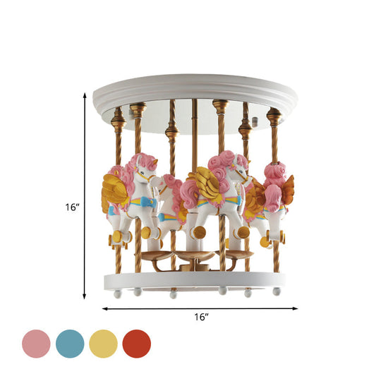 Luminaire encastré semi-encastré en forme de carrousel en métal pour chambre d'enfant - 4 ampoules rouge/rose/jaune