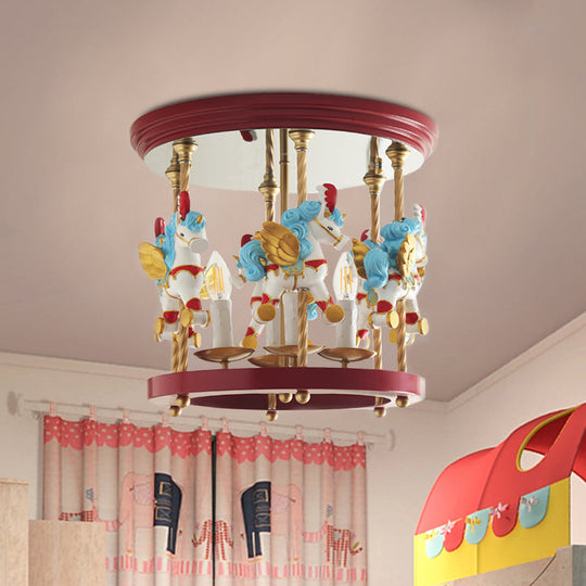 Luminaire encastré semi-encastré en forme de carrousel en métal pour chambre d'enfant - 4 ampoules rouge/rose/jaune