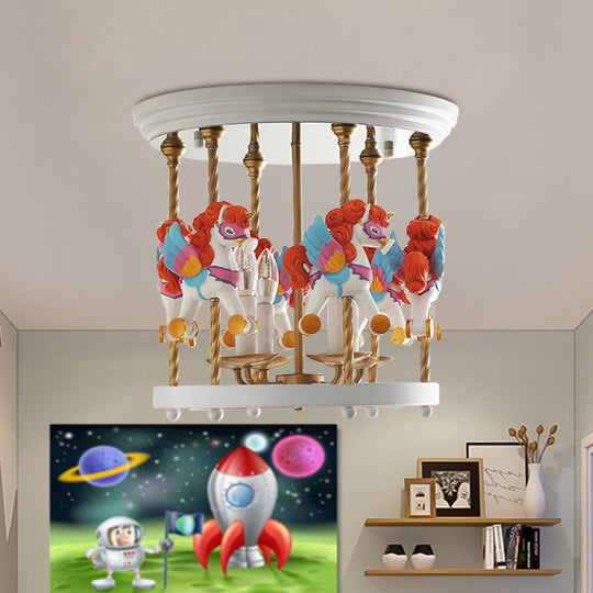 Luminaire encastré semi-encastré en forme de carrousel en métal pour chambre d'enfant - 4 ampoules rouge/rose/jaune