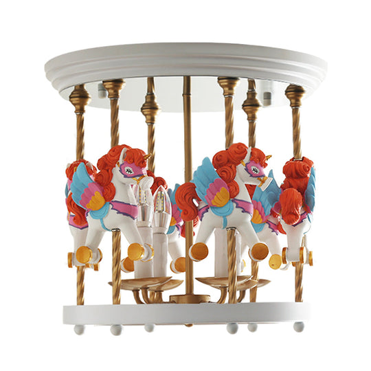 Luminaire encastré semi-encastré en forme de carrousel en métal pour chambre d'enfant - 4 ampoules rouge/rose/jaune