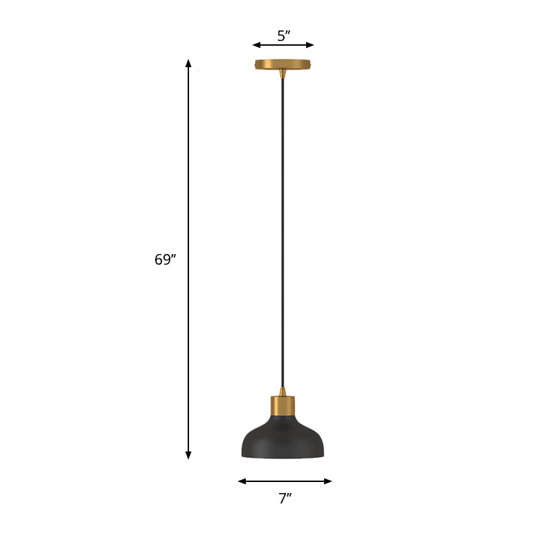 Black and Gold Bedside Pendant Light with Simple Design and Bowl Metal Shade