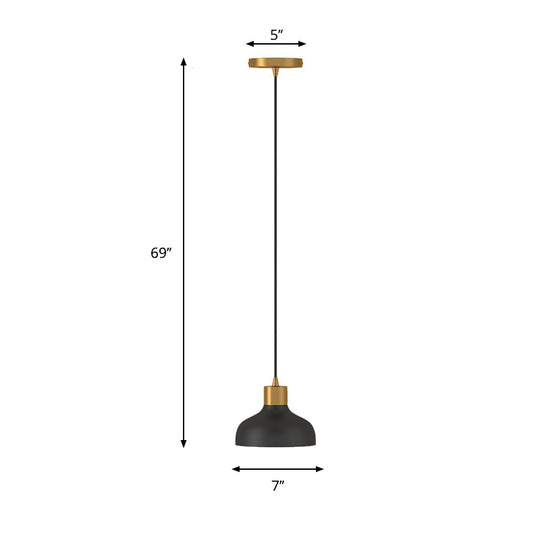Black and Gold Bedside Pendant Light with Simple Design and Bowl Metal Shade