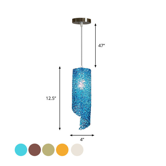 Cylinder Hanging Light With Silver Brown And Blue Finish - Contemporary Aluminum Wire Pendant