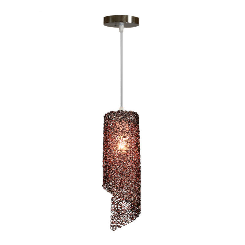 Cylinder Hanging Light With Silver Brown And Blue Finish - Contemporary Aluminum Wire Pendant