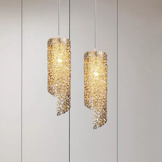 Contemporary 1-Light Silver/Brown/Blue Finish Cylinder Hanging Light: Aluminum Wire Pendant Ceiling Lamp