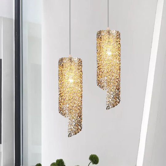 Contemporary 1-Light Silver/Brown/Blue Finish Cylinder Hanging Light: Aluminum Wire Pendant Ceiling Lamp