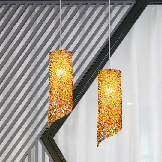 Cylinder Hanging Light With Silver Brown And Blue Finish - Contemporary Aluminum Wire Pendant