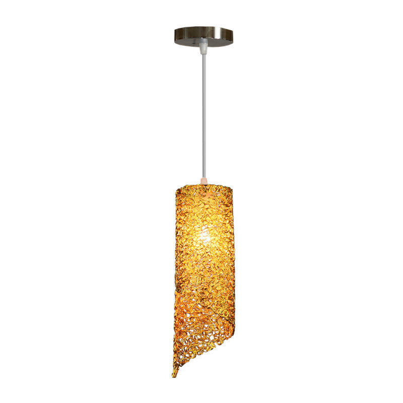 Contemporary 1-Light Silver/Brown/Blue Finish Cylinder Hanging Light: Aluminum Wire Pendant Ceiling Lamp