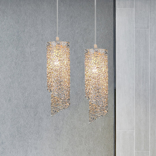 Contemporary 1-Light Silver/Brown/Blue Finish Cylinder Hanging Light: Aluminum Wire Pendant Ceiling Lamp