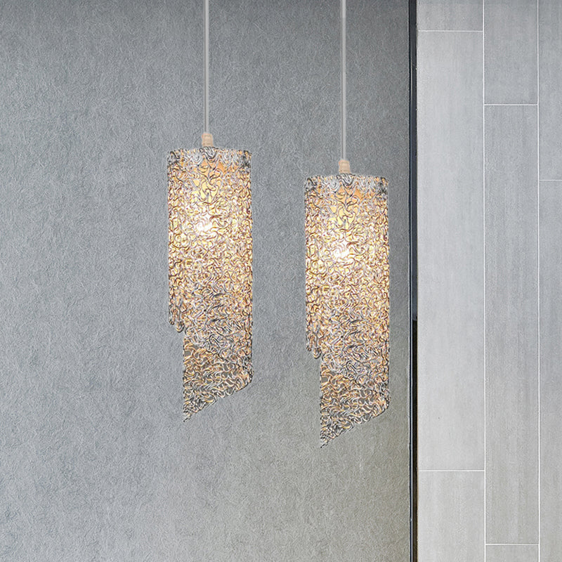 Cylinder Hanging Light With Silver Brown And Blue Finish - Contemporary Aluminum Wire Pendant