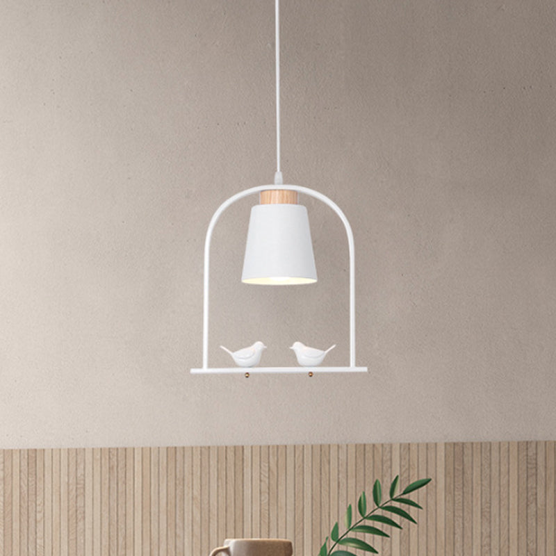Metal Bird Cage Down Lighting Pendant Lamp with Small Barrel Shade in White/Black/Grey Finish
