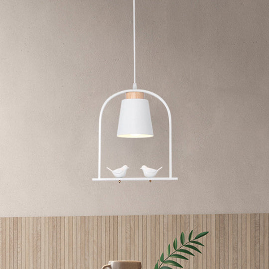 Metal Down Lighting Macaron Pendant Lamp With Bird Cage Shape And Barrel Shade - White/Black/Grey